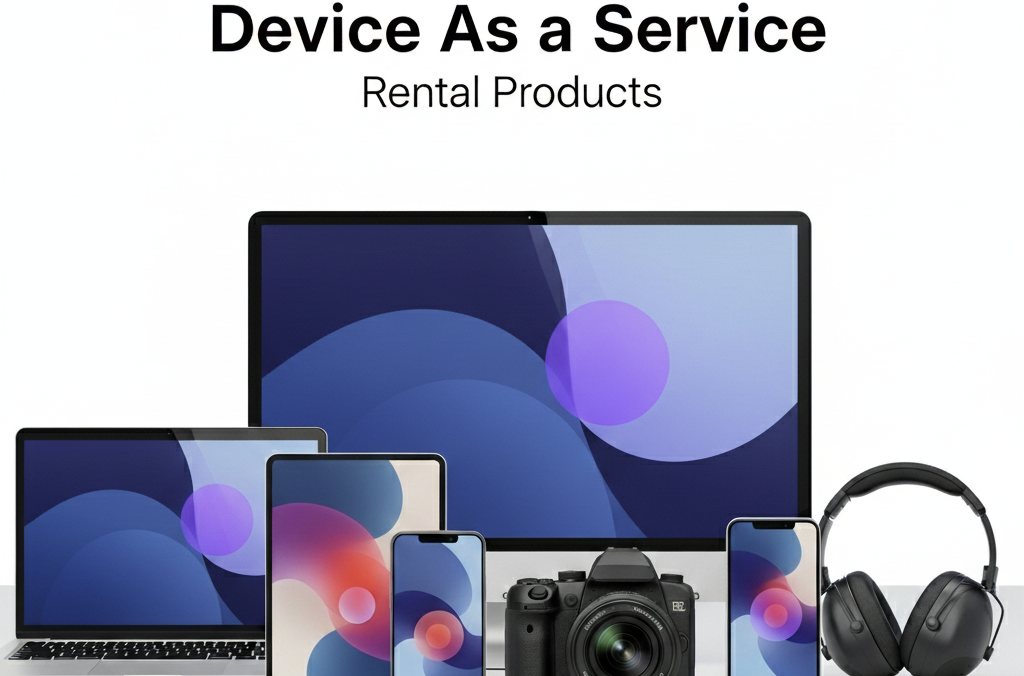 Arrangement of rental laptops, desktops, and tablets