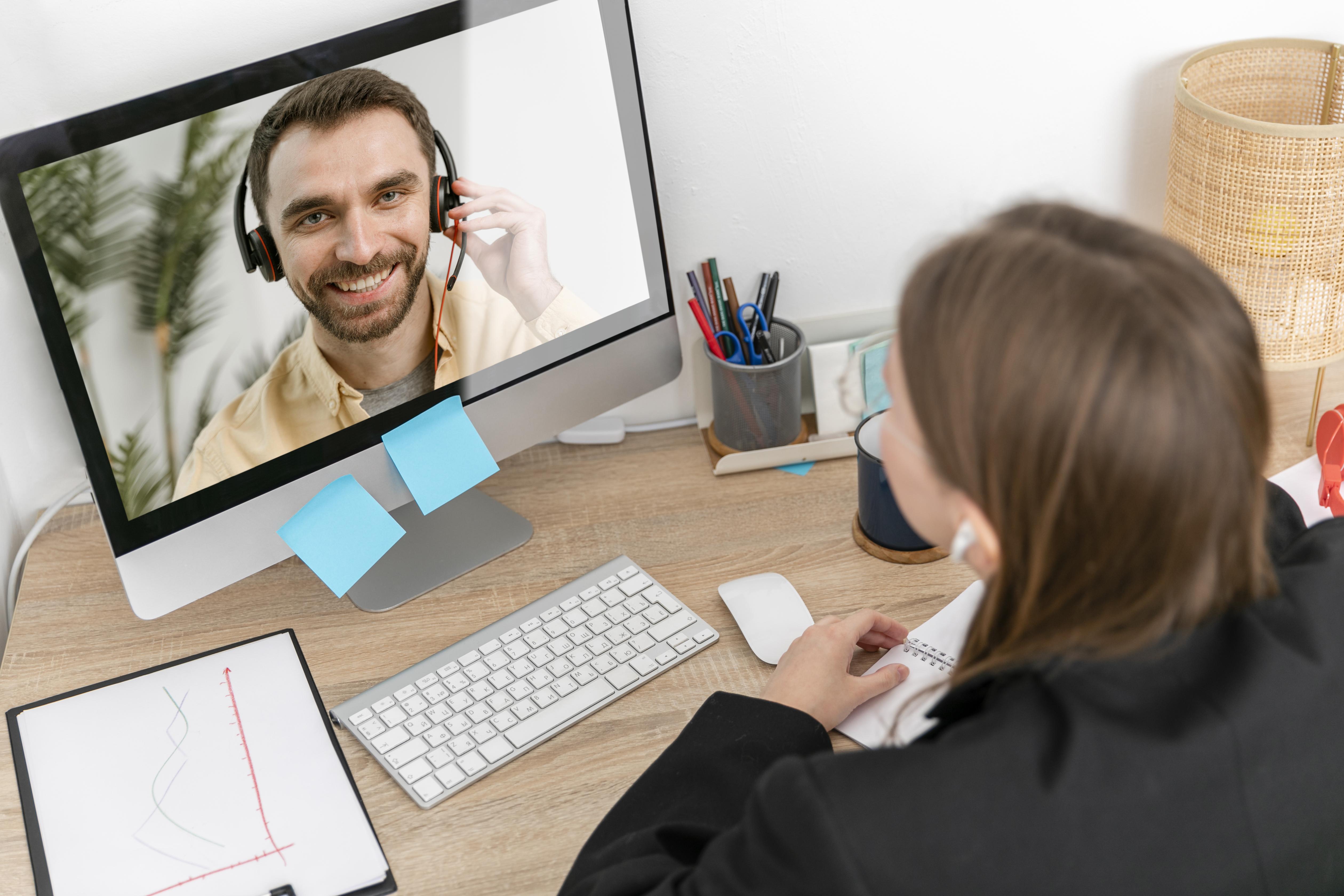 A professional team engaged in a video conference call